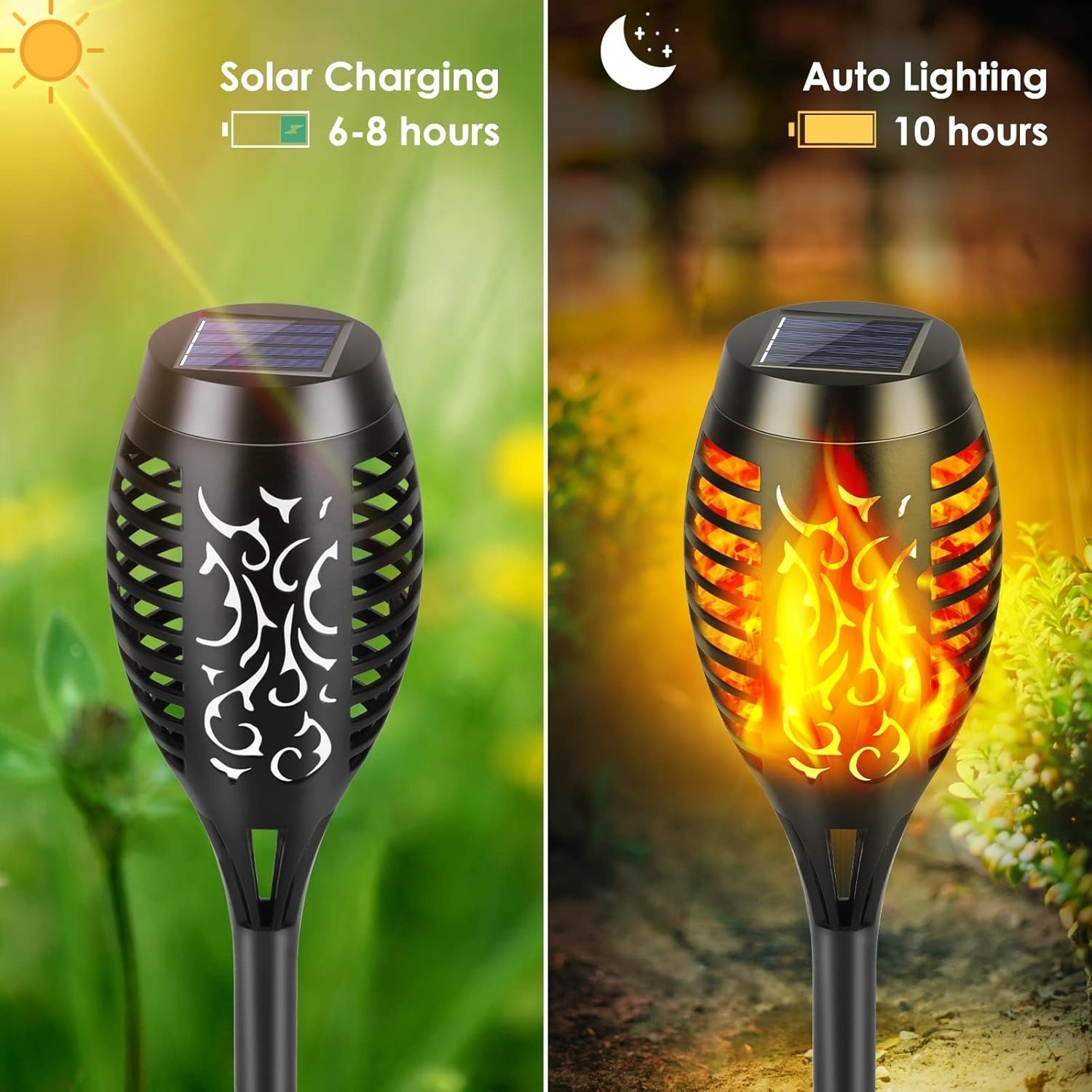 6Pack Flickering LED Solar Flame Tiki Torch Lights Outdoor Garden Yard Lawn Lamp