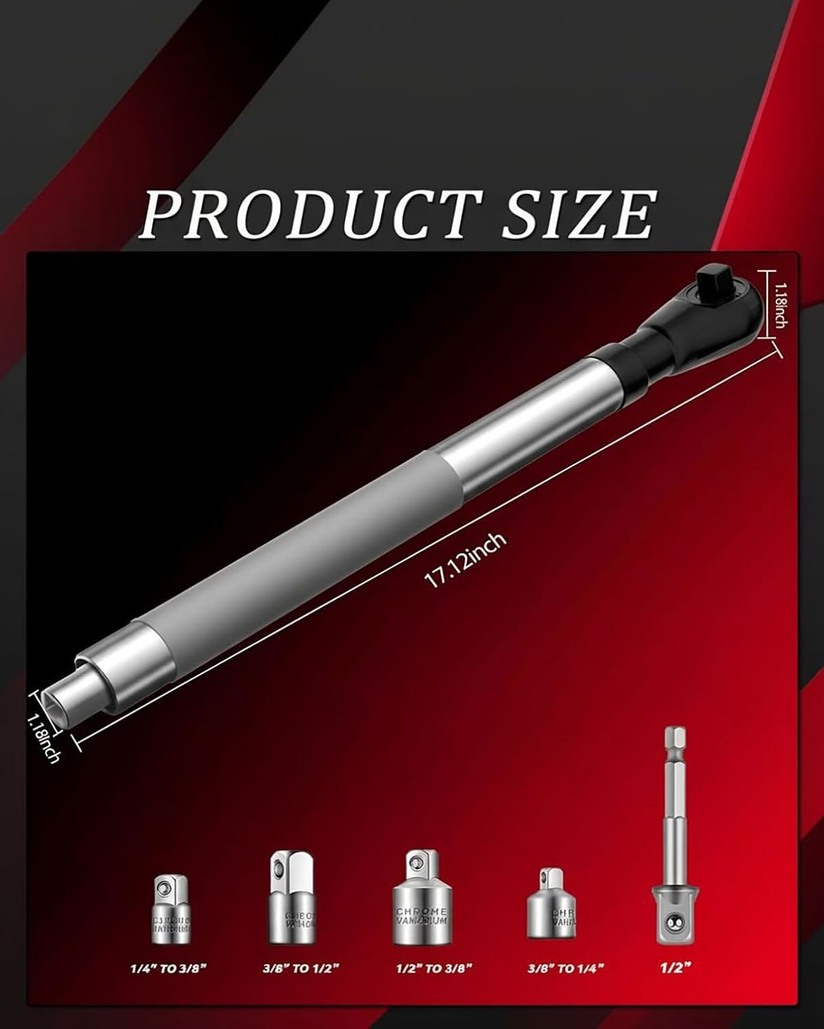 1/2" Offset Extension Wrench Impact Ratchet Extender for Electric Drill 3/8" 1/4