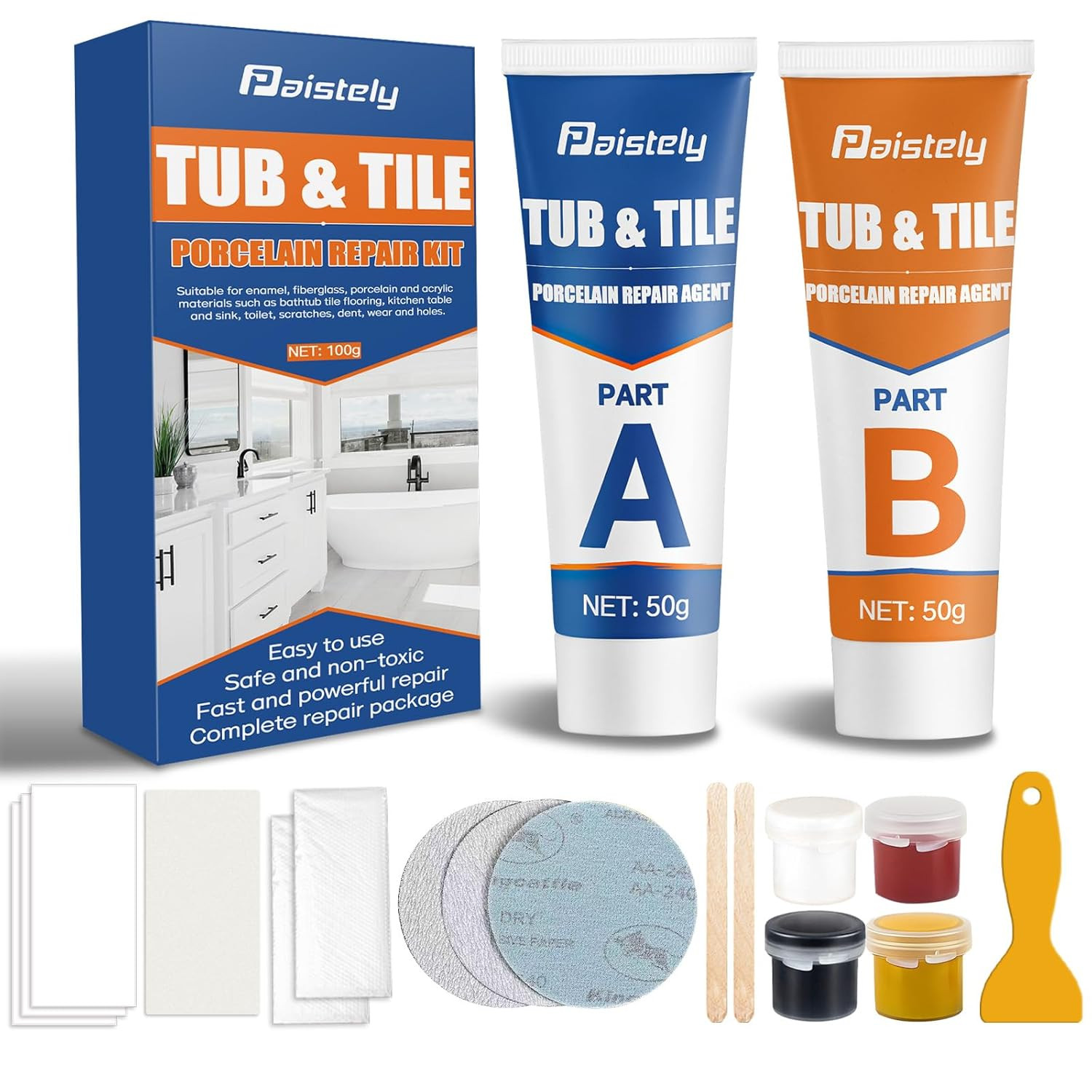 Porcelain Repair Kit, Waterproof Fiberglass Tub Repair Kits, Strong Tile Repair