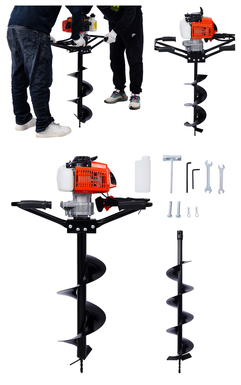 63cc Gas Powered Auger Post Hole Digger 2 Person Handle w/ 6" 10" Drill Bits