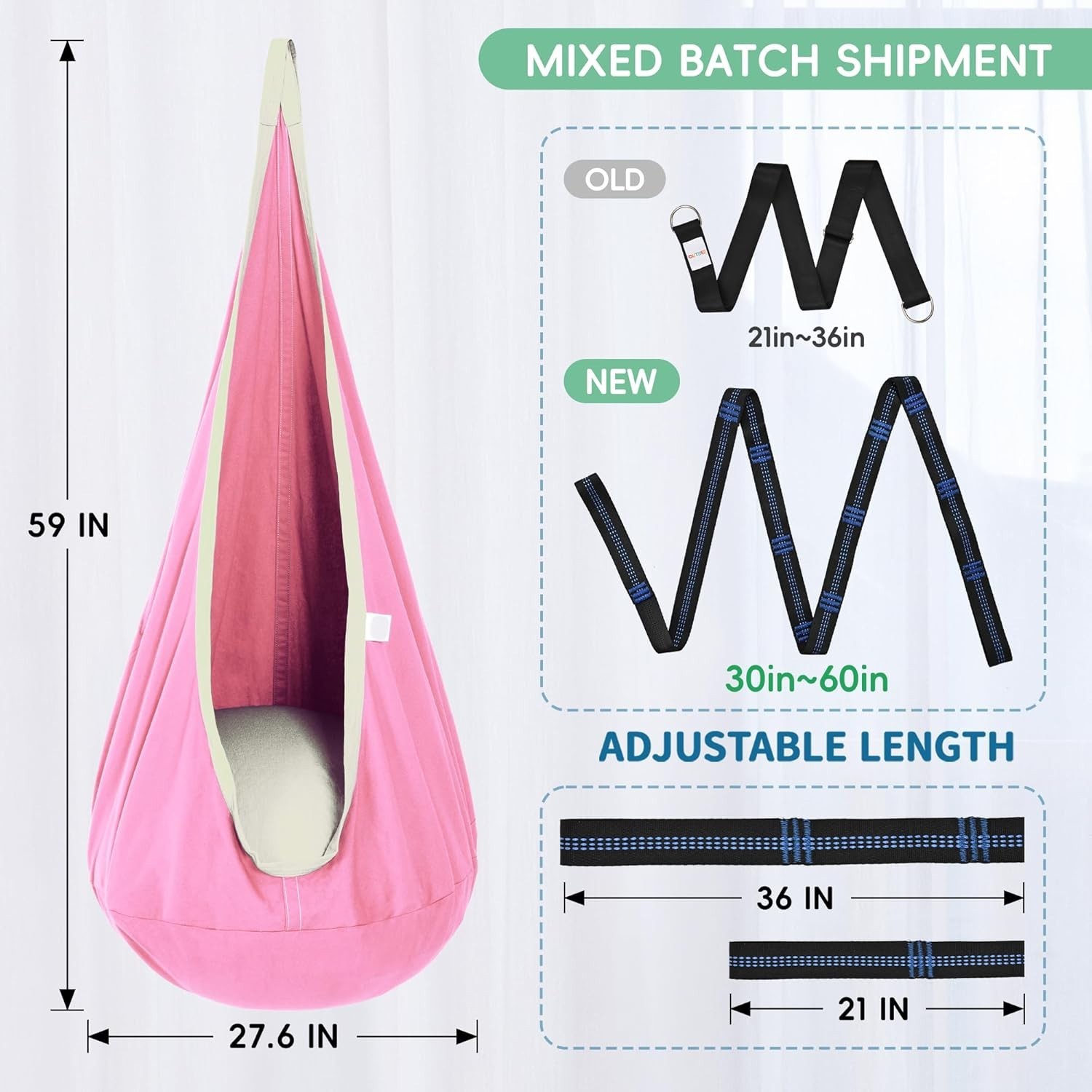 Kids Pod Swing Seat, Cotton Child Hammock Swing Chair,Sensory Swing Indoor Pink