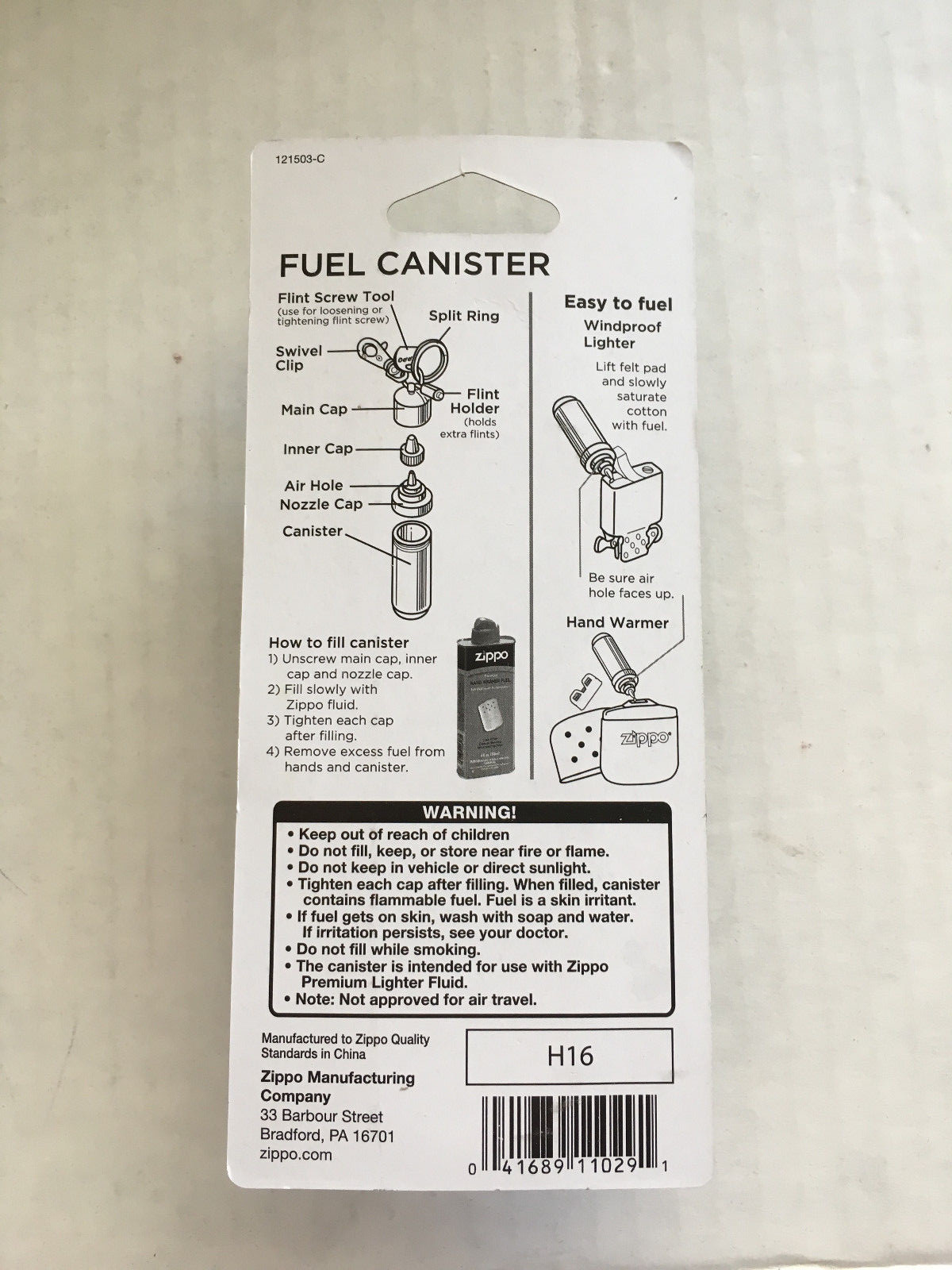 Zippo Fuel Canister with Key Ring, High Polished Silver, 121503, New In Box