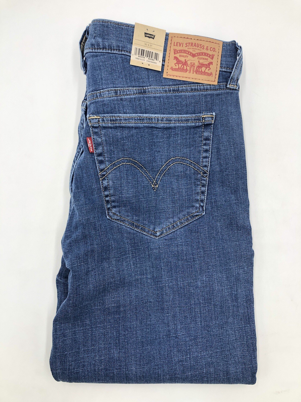 Levi's Lady Womens Boyfriend Jeans 30 x 27 Regular Stretch Mid Rise Tapered Blue