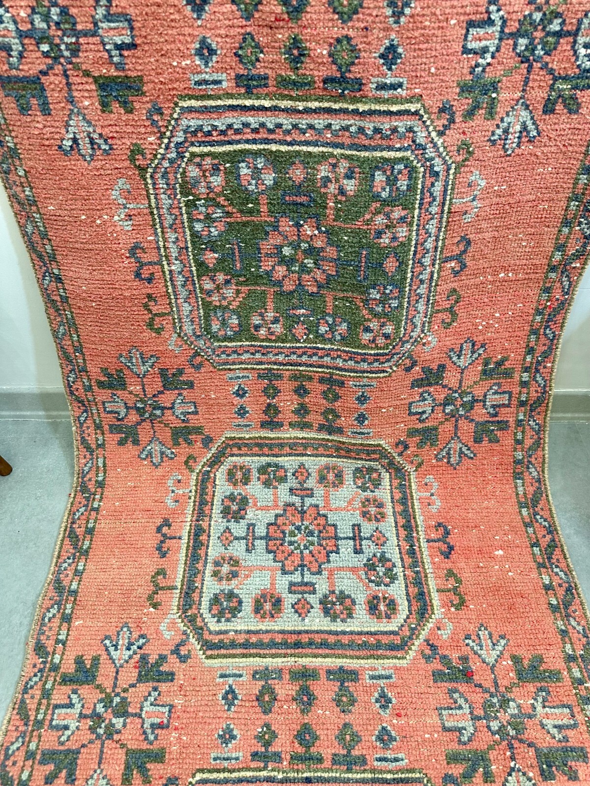 3x11 Pink Floral Vintage Runner, Turkish Runner, Handmade Wool Rug, Oushak Rug