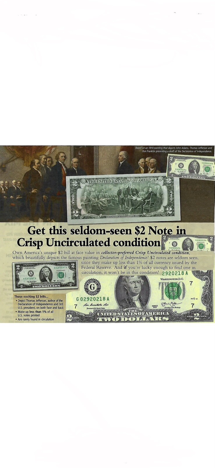 Two Dollar Bill Lot Of 7 NEW Crisp $2 Sequential 2017A 🇺🇸 🌟