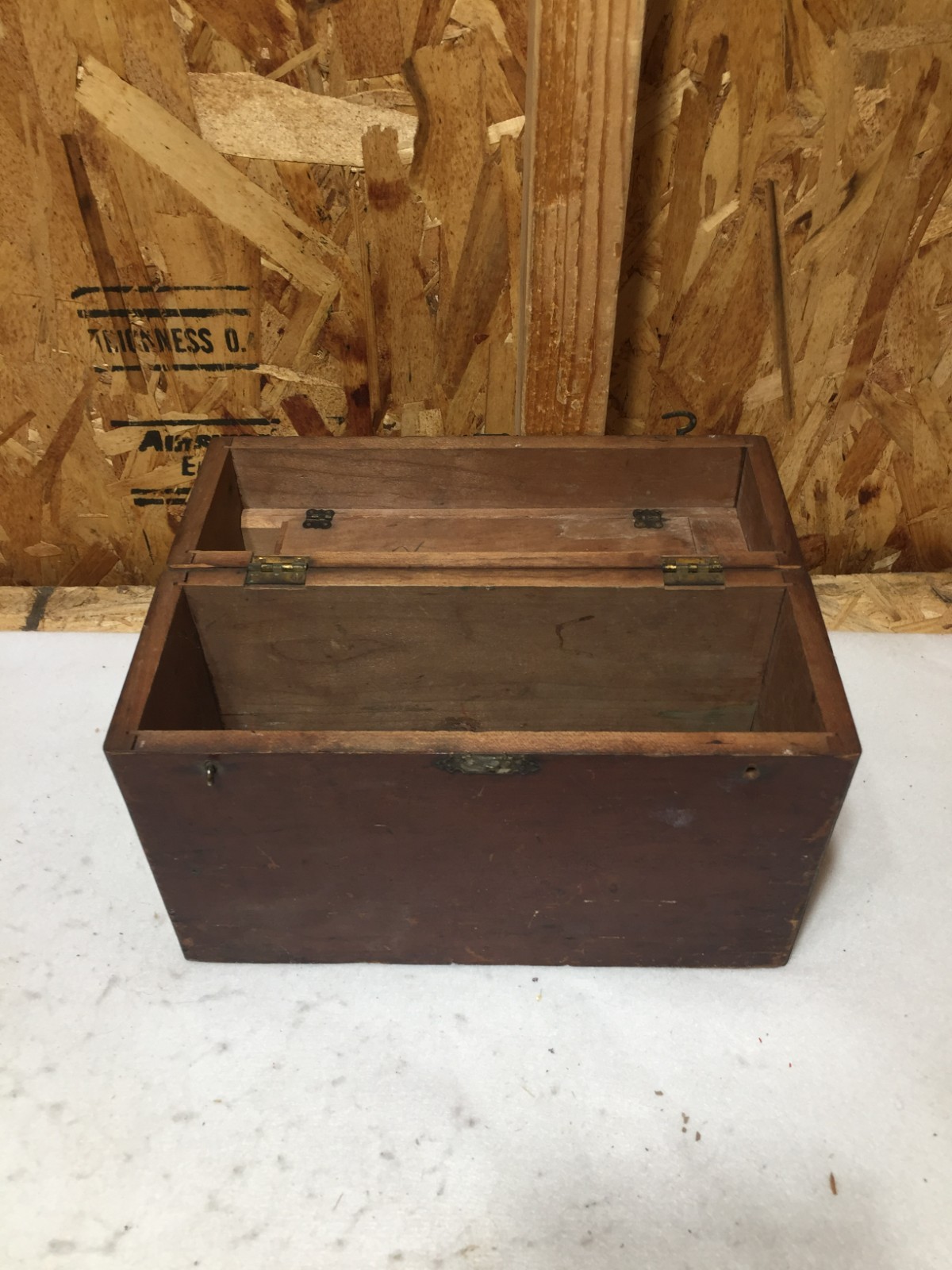 Antique Circa 1930s Hand Made Wood Chest 10" X 8" X 4" Top Compartment Lock