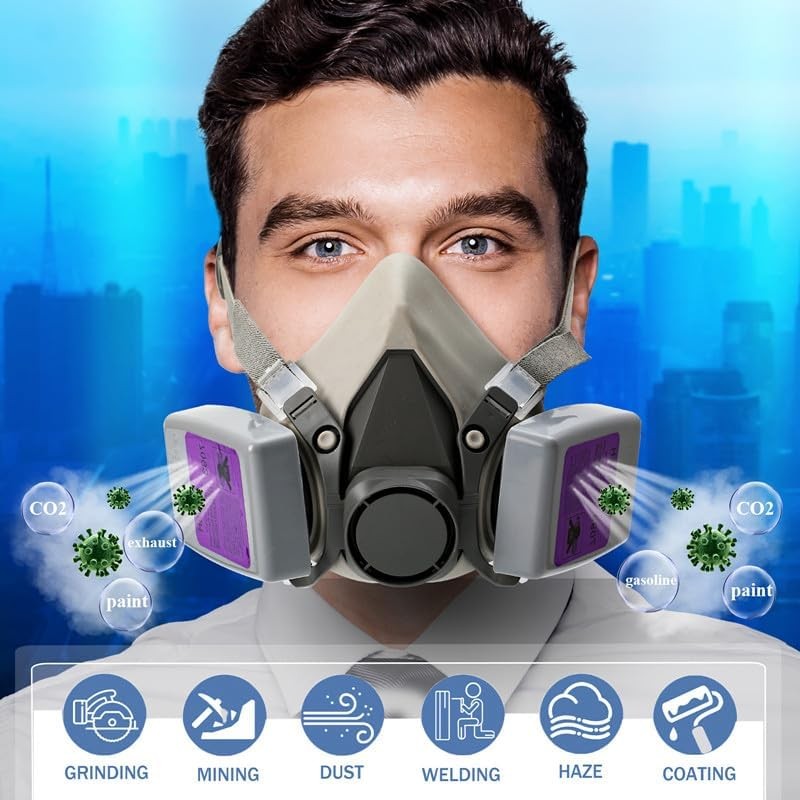 6200 Half Face Gas Respirator Mask with 7093 Filters for Chemicals Spray Paint