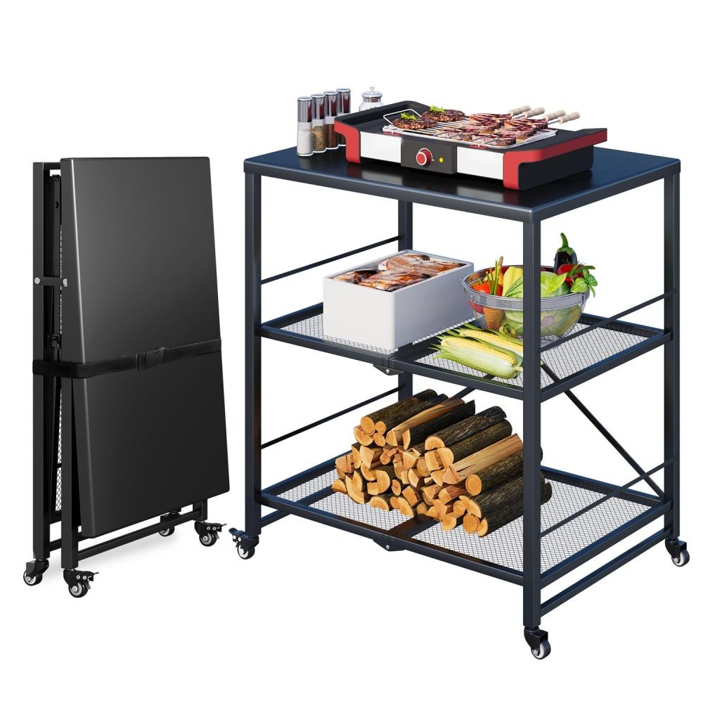Outdoor Grill Cart Patio Grill Table Portable Rolling Cart Folding Prep Table