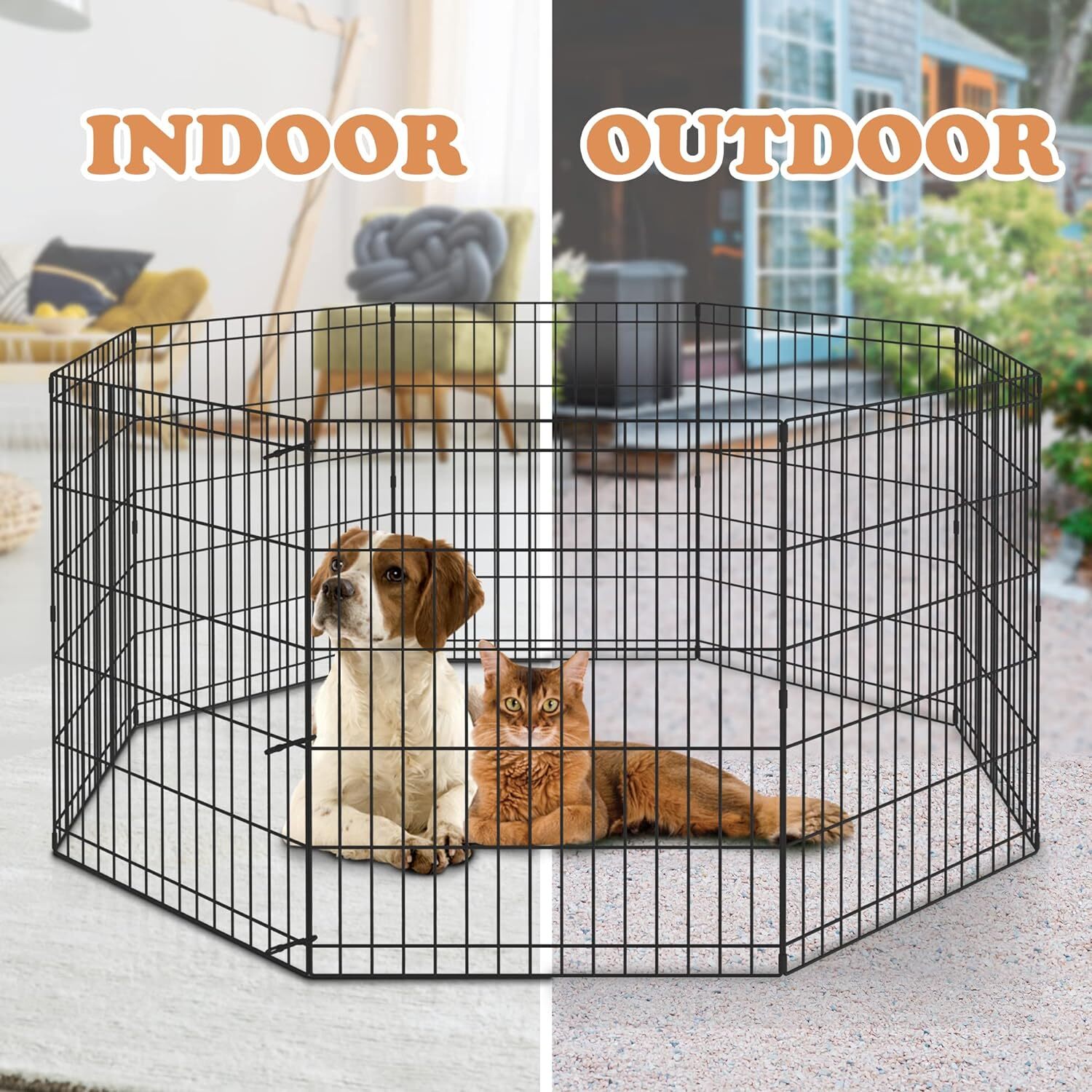 24/30/36/42/48Inch Pet Dog Playpen Puppy Folding Dog Exercise Fence Pen 8 Panels
