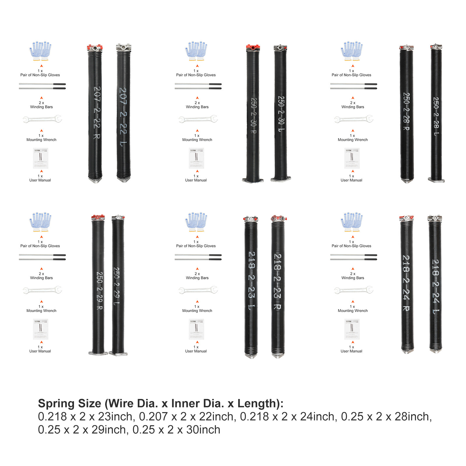 VEVOR Garage Door Torsion Springs Pair 22/23/24/28/29/30 inch with Winding Bars