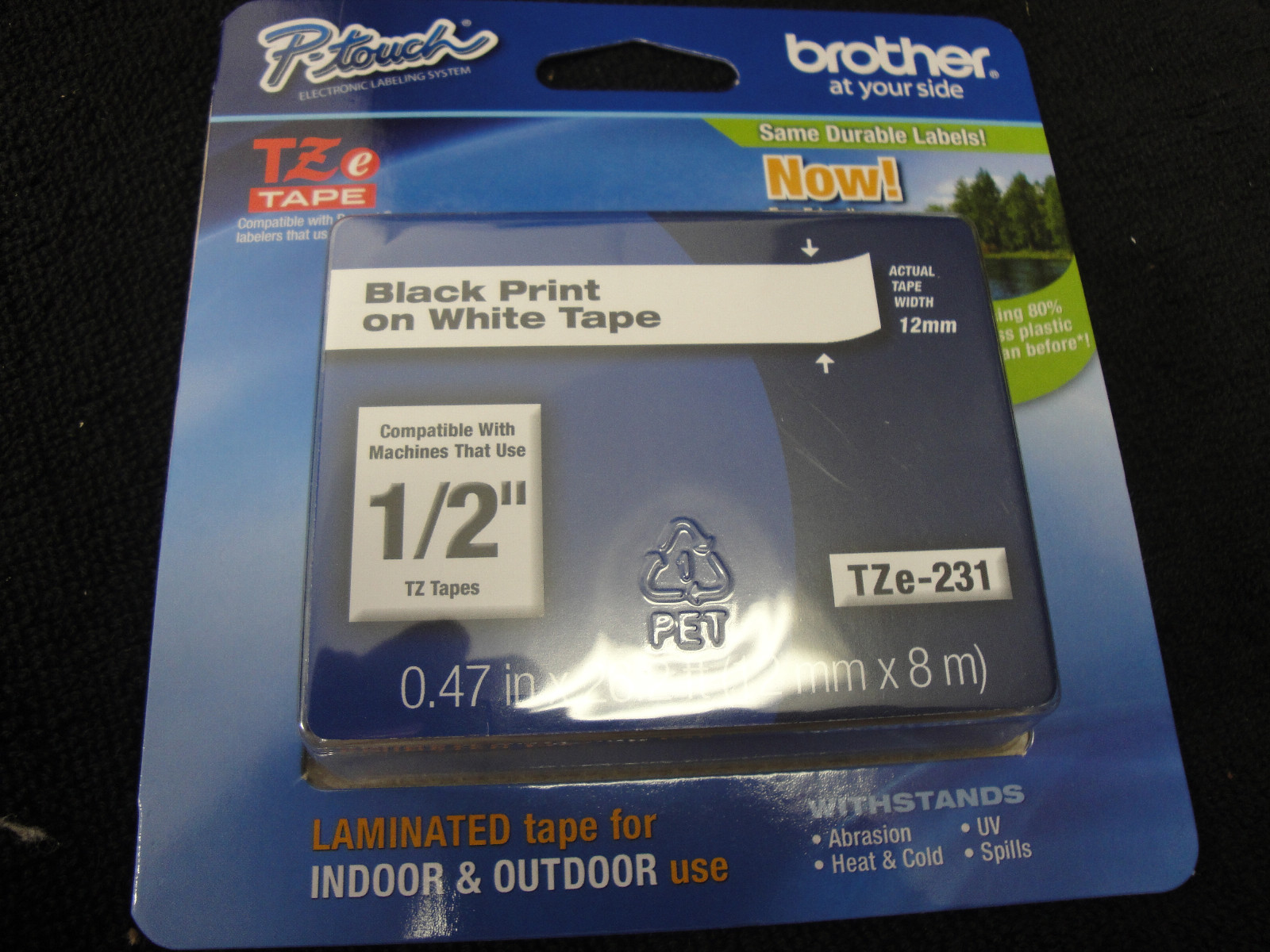 2 pack Brother P-Touch genuine original OEM TZe-231 BLACK ON WHITE Label Tape