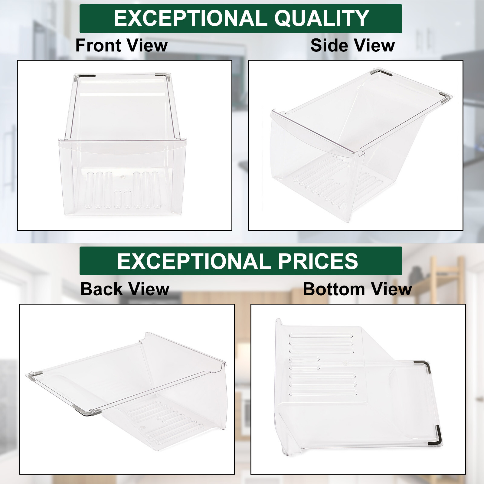 Clear Crisper Drawer Compatible with Frigidaire Refrigerator 240337103 PS429854