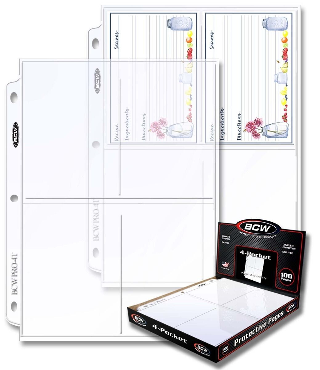 50 BCW Pro 4-Pocket Card Pages Toploader Sheet Protector Ultra Clear Sports CCG