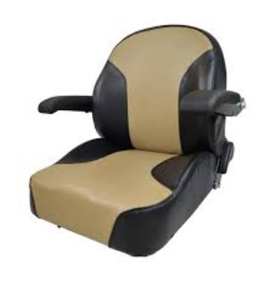 Universal Lawn Mower Seat with Adjustable Armrest in Black and Brown Vinyl.TS101