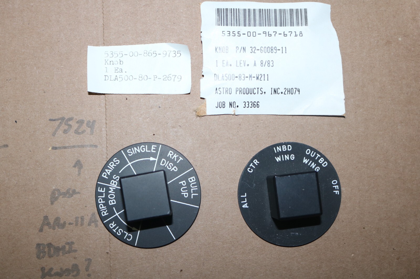 HTF!! Vintage NOS F-4 Phantom weapons control panel selector knobs pair