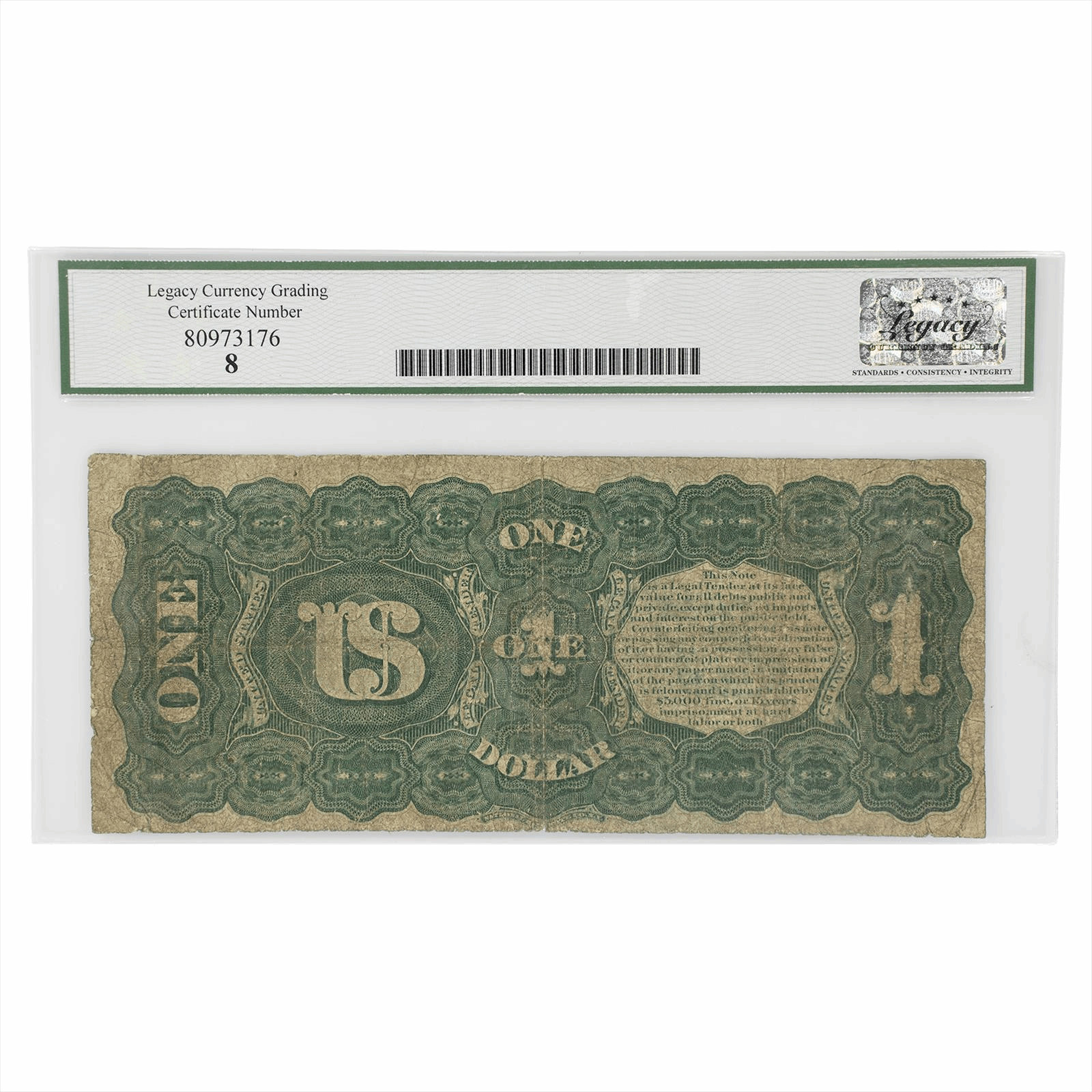 1869 Legal Tender Note $1 FR18 Legacy Very Good 8