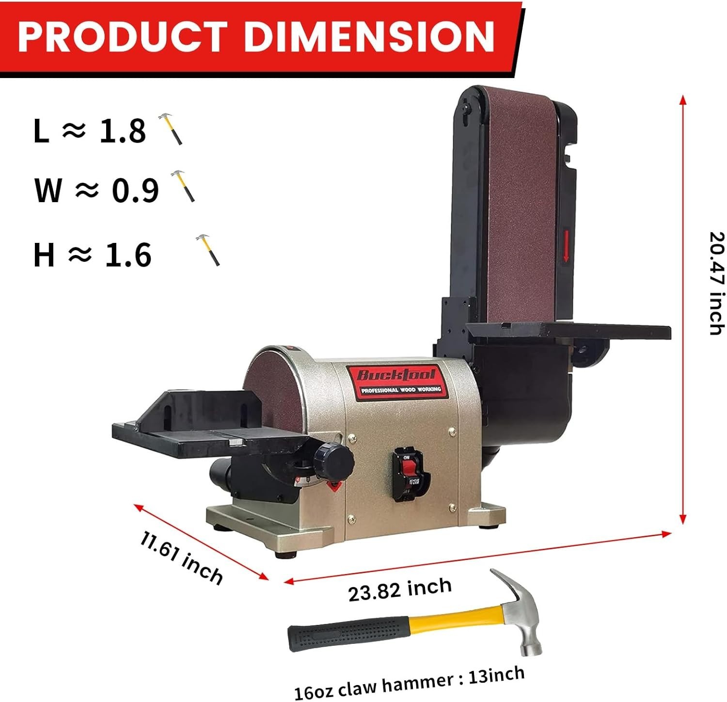 BUCKTOOL 3/4HP 5.0A Belt Disc Sander 4 in x 36 in Belt and 6 in Disc Sander