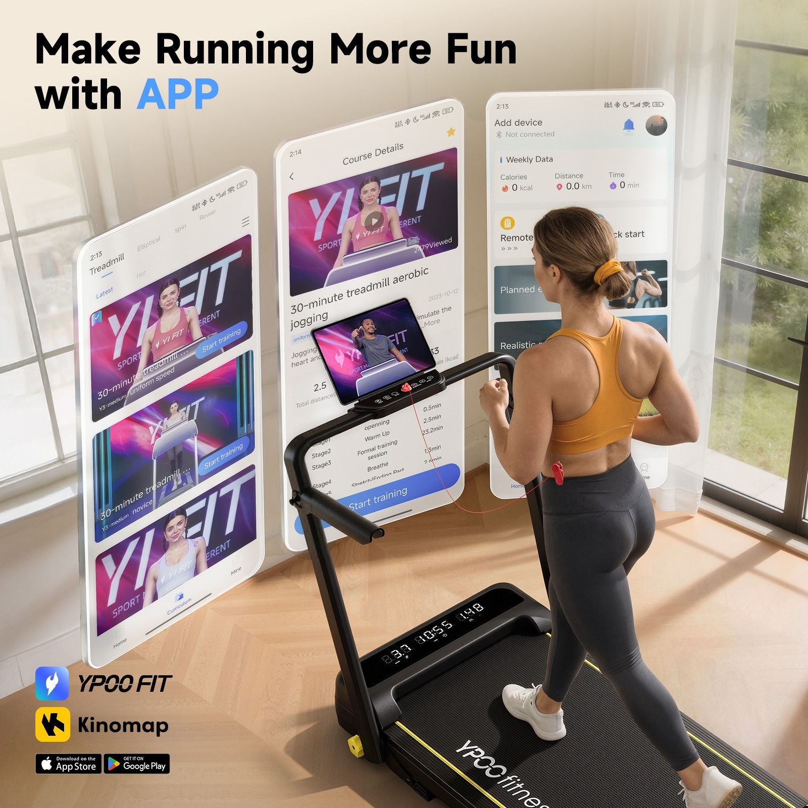 Treadmill with Safety Side Handrails & 3 Incline Levels, 300Lbs Weight Capacity