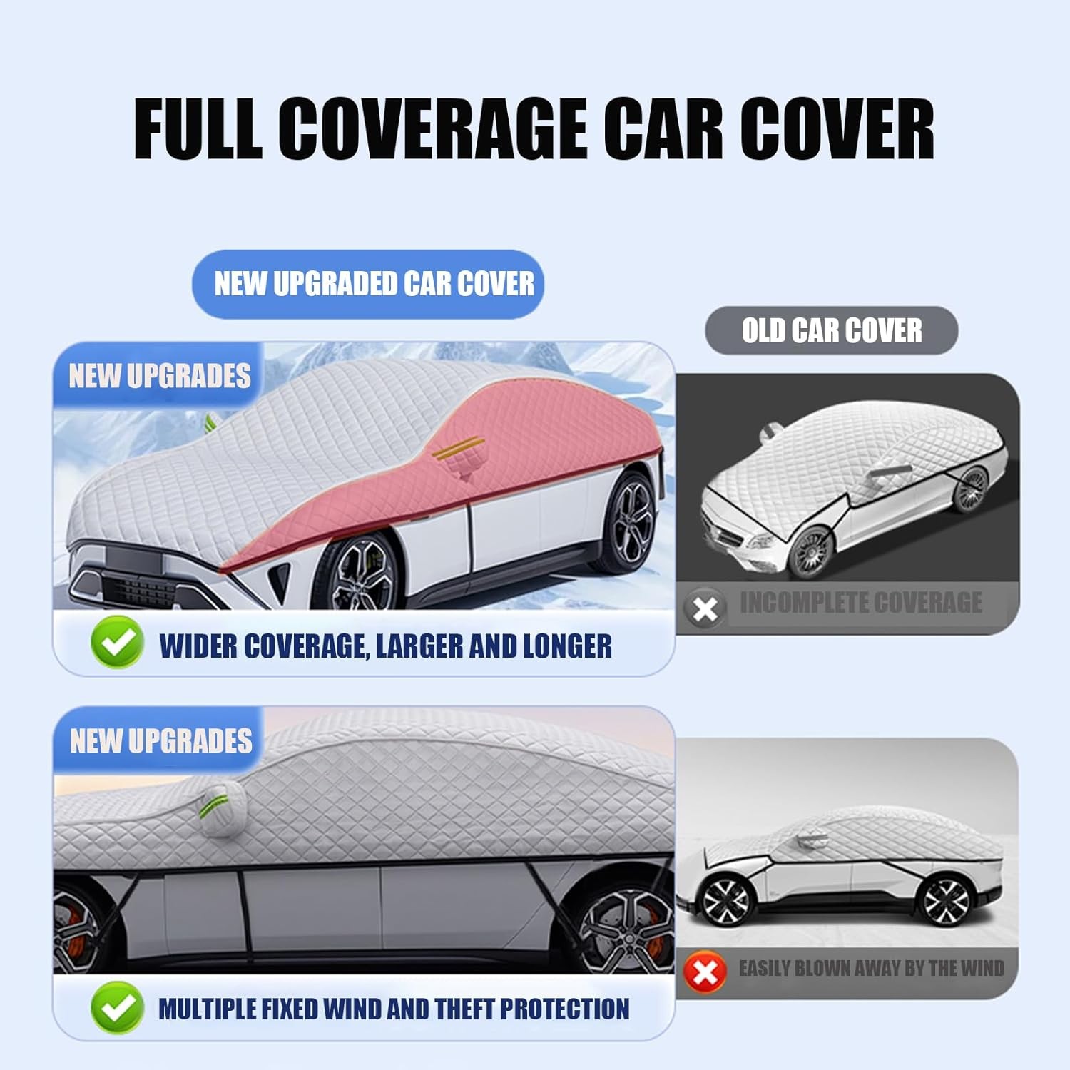 Snow Car Cover Waterproof All Weather Protection Anti-UV Rain Snow Anti Scratch