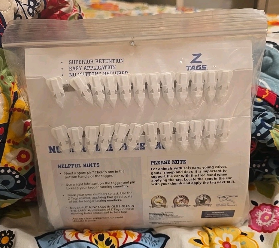 Z Tags No Snag One Piece Tag Z1 Cow Blank White Tags, #25 Tags In Bag, New