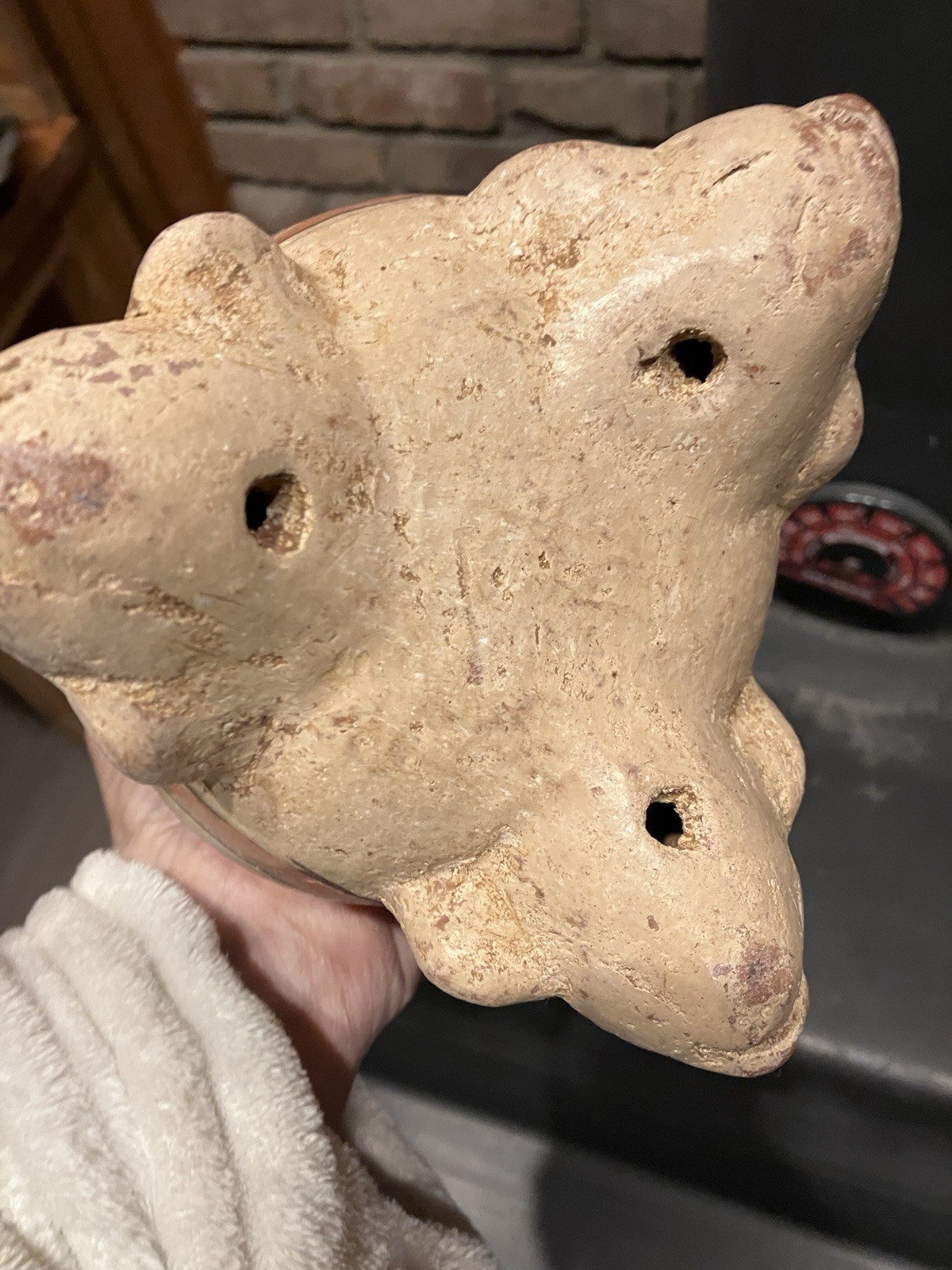 Ancient Pre Columbian Mayan Tripod Pottery Vessel 3 Faced