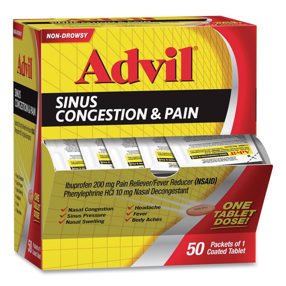 Advil BXAVSCP50BX Sinus Congestion and Pain Relief (50/Box) New