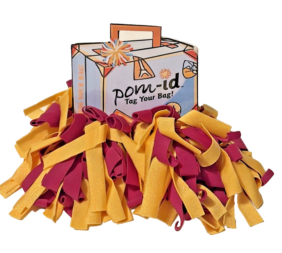 Pom-ID Colorful Luggage Identifiers Burgundy and Yellow Gold Snap On Fasteners *