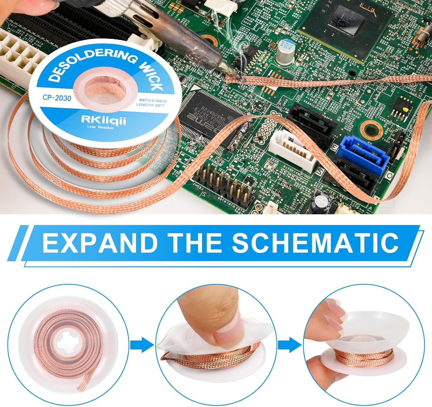 3pcs Solder Wick Braid with Flux, Upgrade Desoldering Wick (0.08/0.1/0.12in, 10f