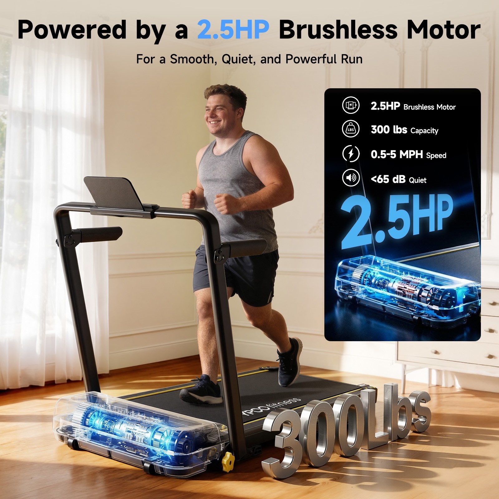 Treadmill with Safety Side Handrails & 3 Incline Levels, 300Lbs Weight Capacity