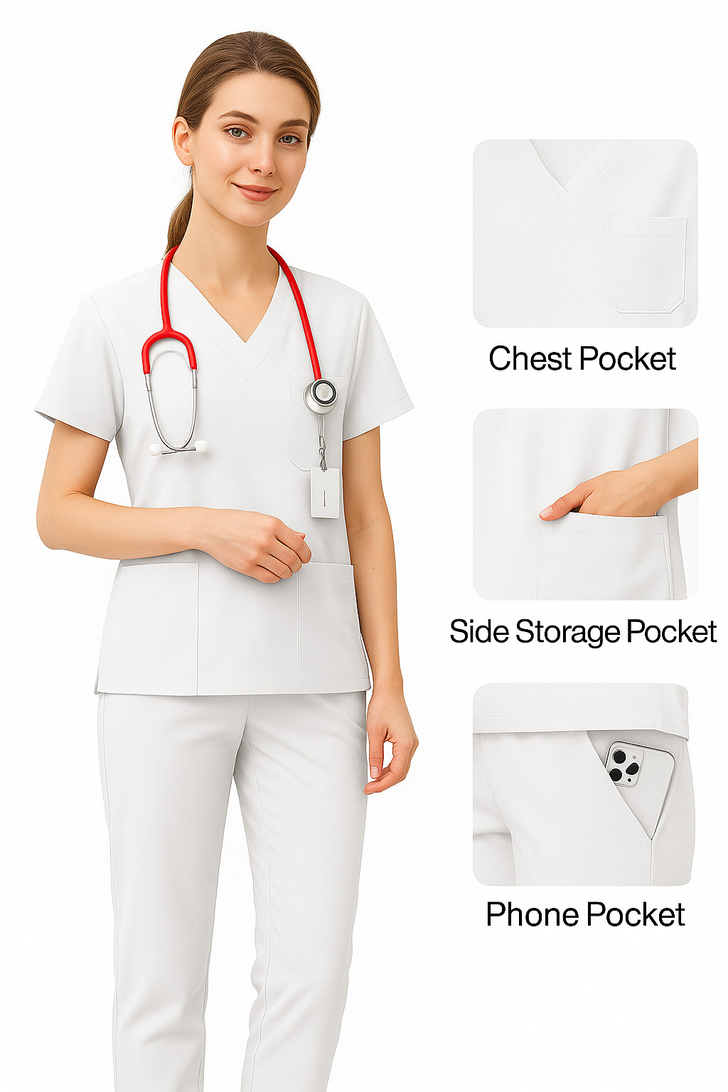 Unisex Scrub Set –VNeck Top & Straight Pants with Pockets Nurse Medical Uniform