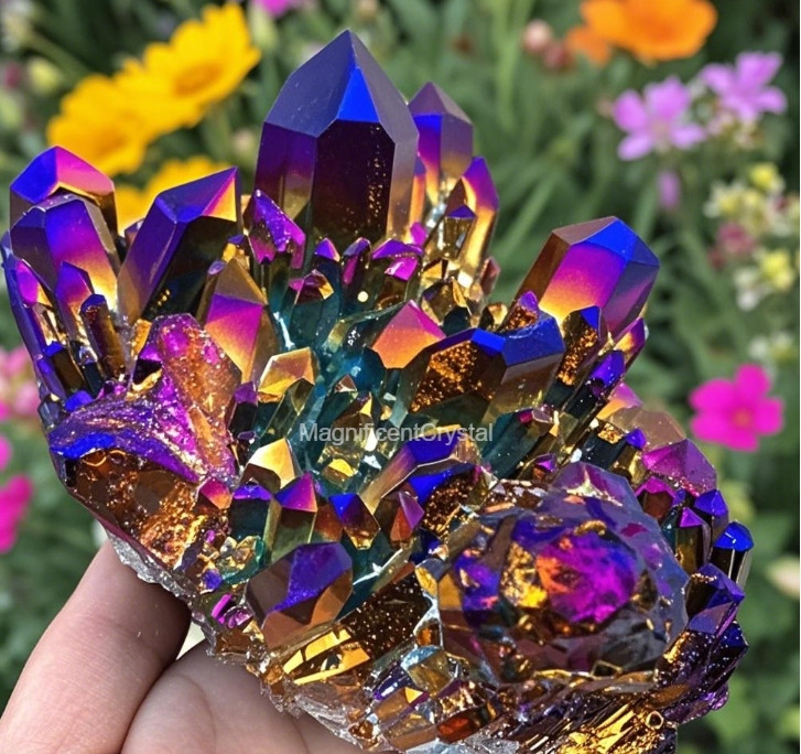 1pc Titanium Aura Rainbow Quartz Crystal Multicolor Cluster Healing Home Decor