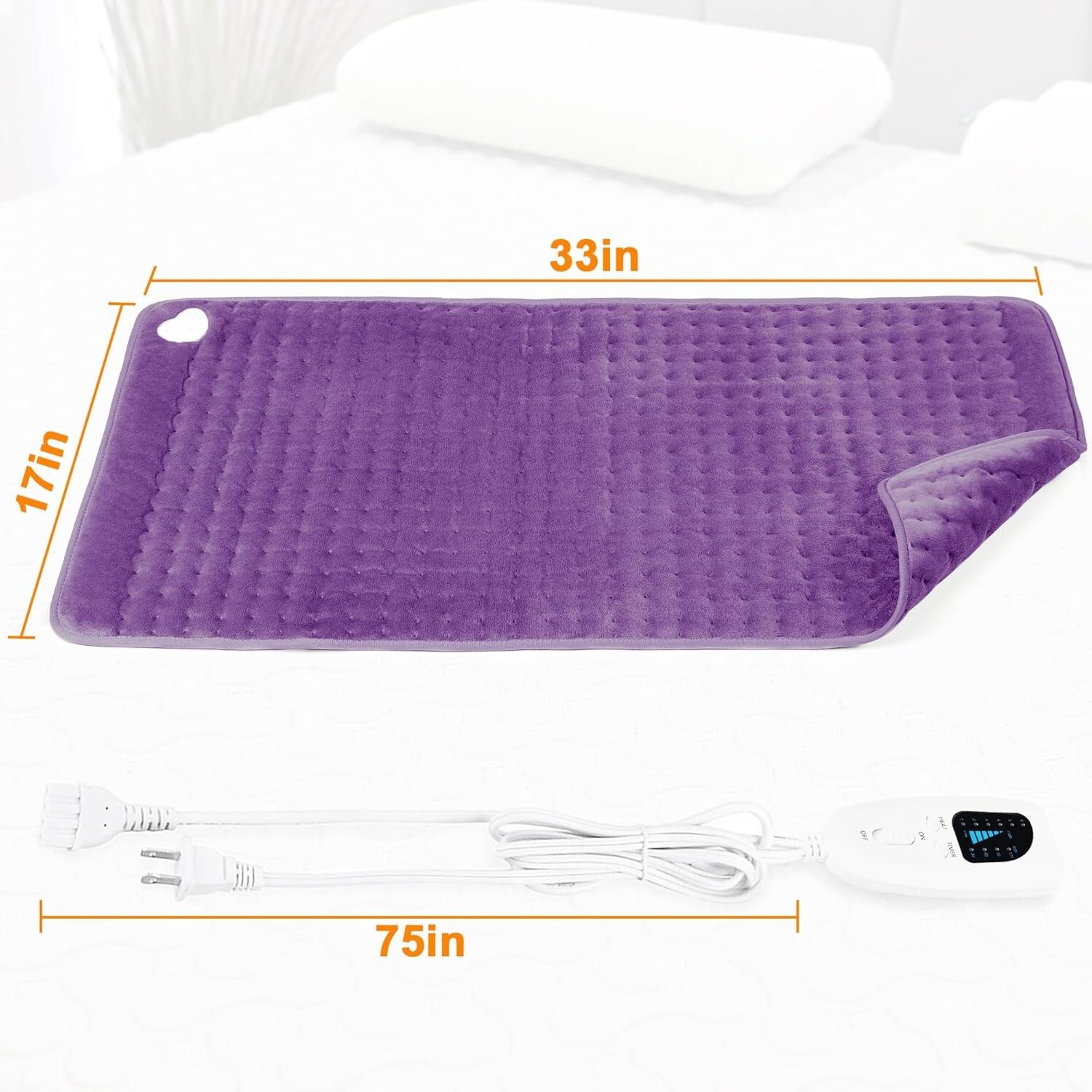 Electric Heating Pad For Back Pain & Cramps Relief 33"x17"6 Level Auto Shut Off