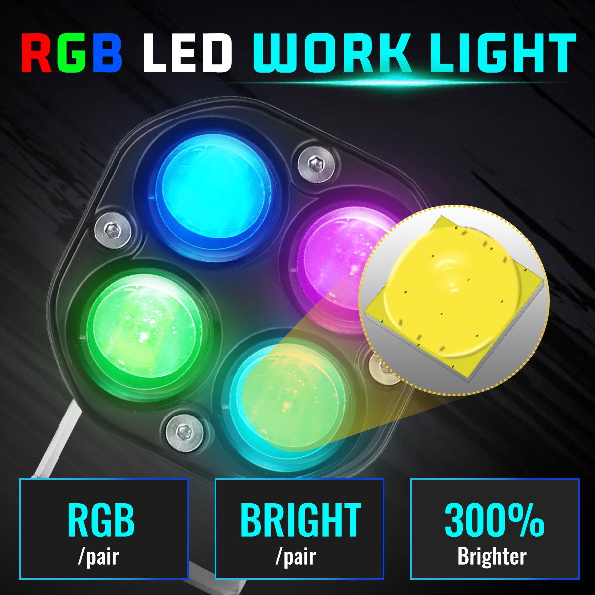 For Can-am Maverick X3 XDS XRS Roof 50" Curved LED Light Bar+RGB 4" Pods +Wire