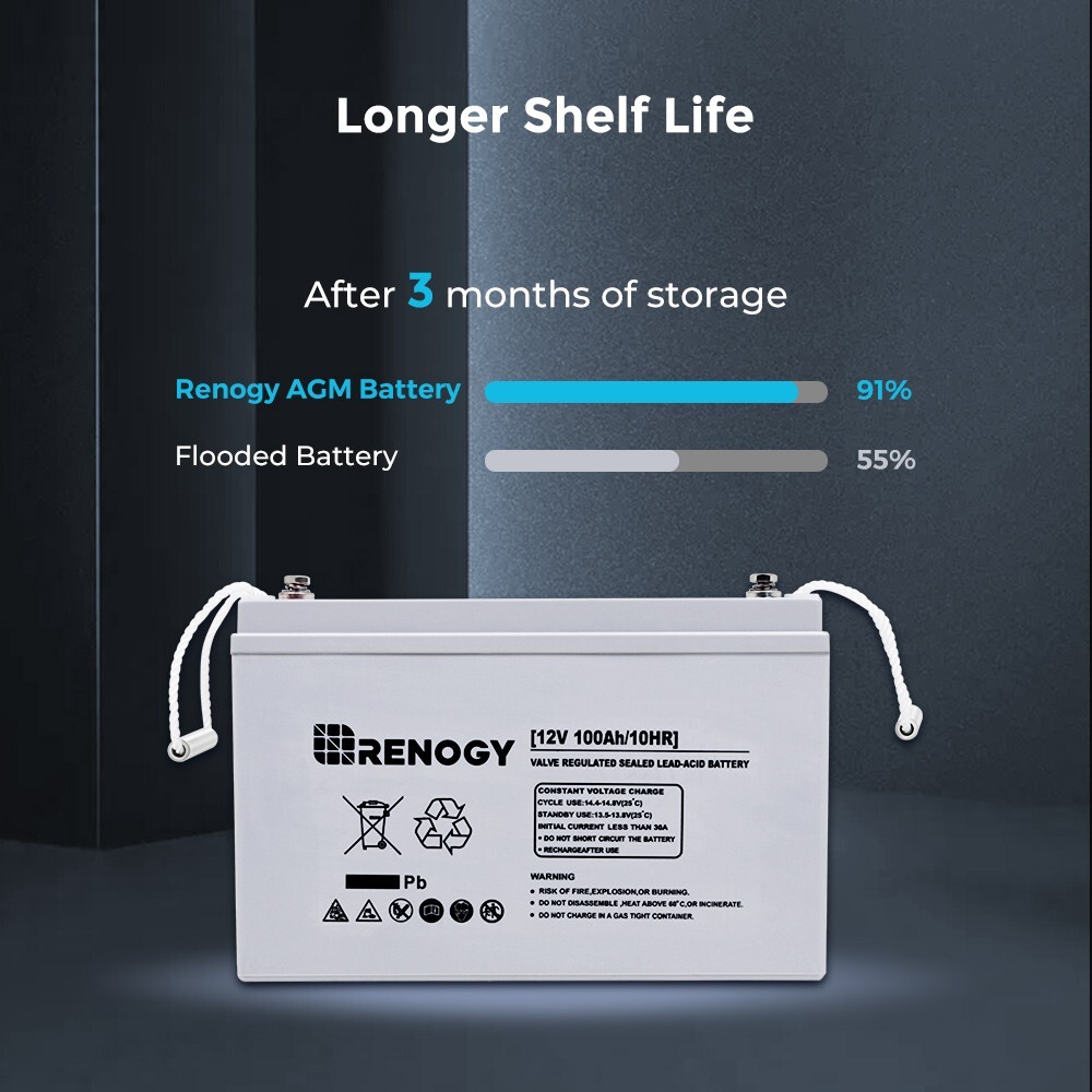 Renogy Deep Cycle AGM Battery Rechargeable 12V 100Ah/200Ah For RV Solar Marine