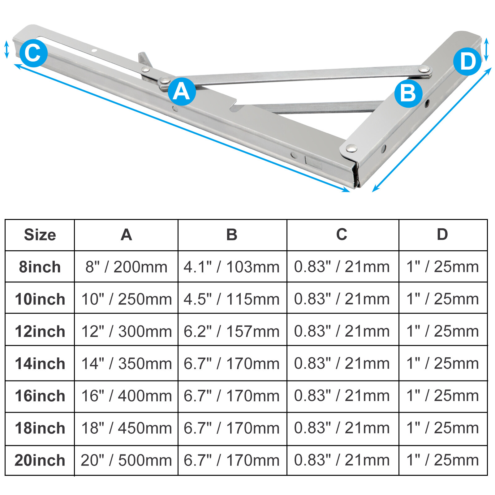 Folding Shelf Brackets Stainless Steel Fold Down Table Brackets 2-10Pcs 8-20Inch