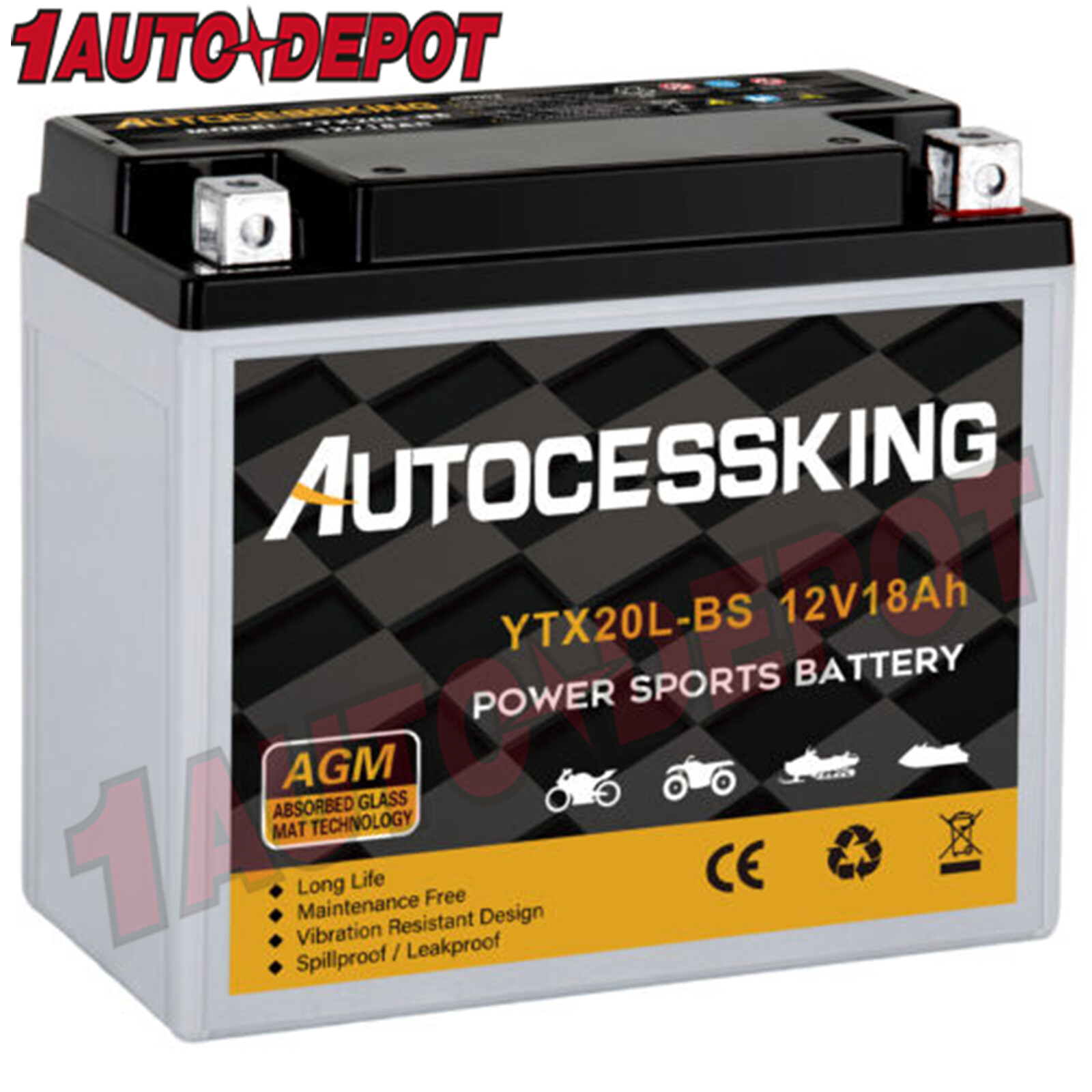 YTX20L-BS AGM Battery Replacement Maintenance Free For Motorcycle ATV UTV