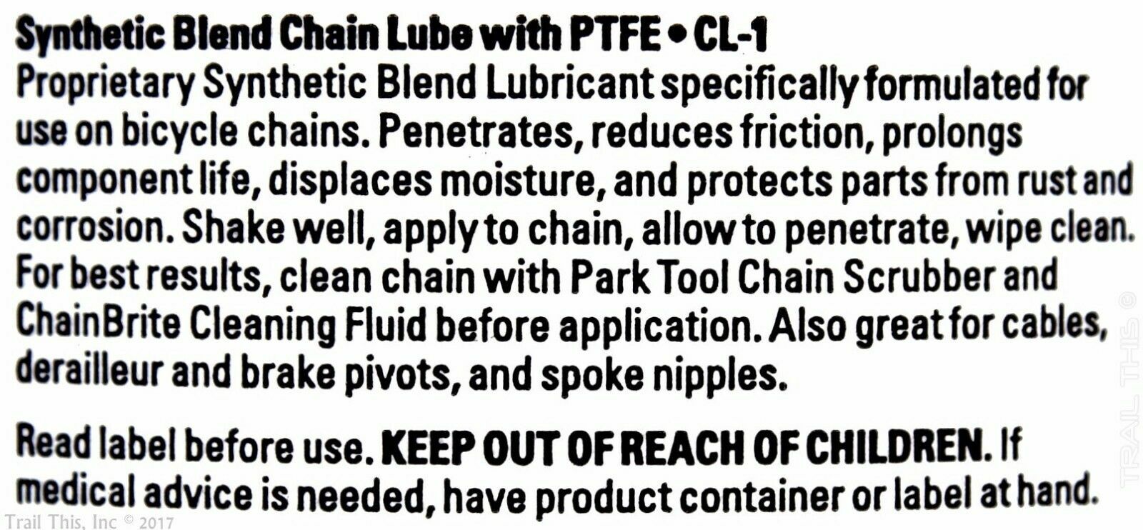 Park Tool CL-1 Synthetic Bicycle Chain Lube Lubricant 4oz with PTFE