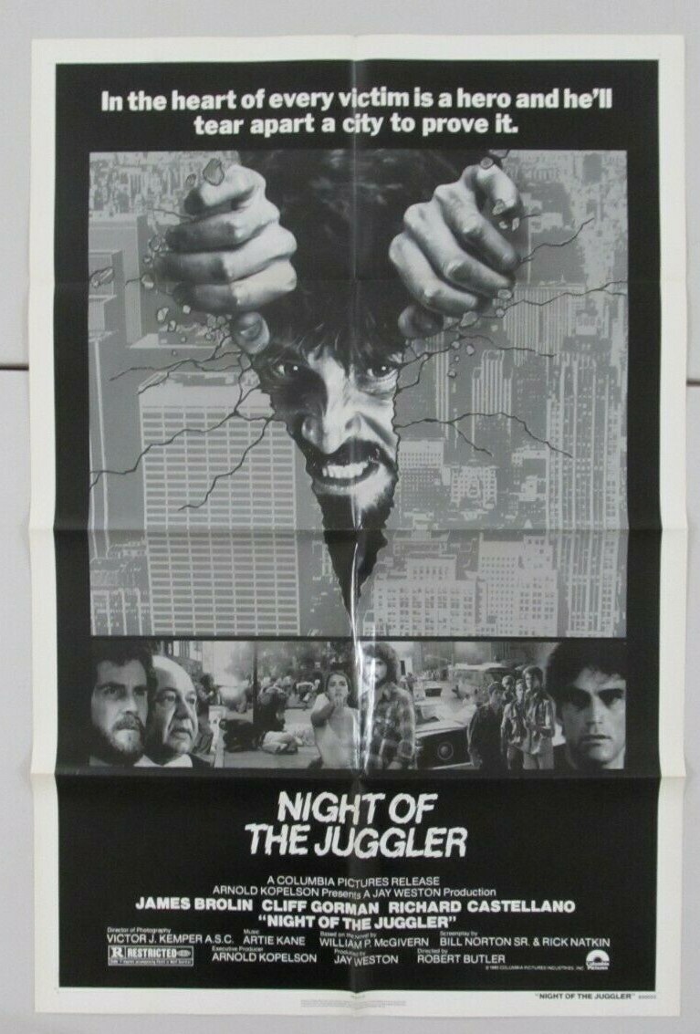 NIGHT OF THE JUGGLER ORIGINAL FOLDED MOVIE POSTER 1980 JAMES BROLIN JULIE CARMEN