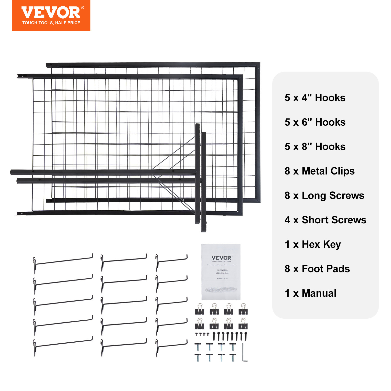 VEVOR 2' x 5.6' Grid Wall Panels Tower 2 Packs Wire Gridwall Display Racks
