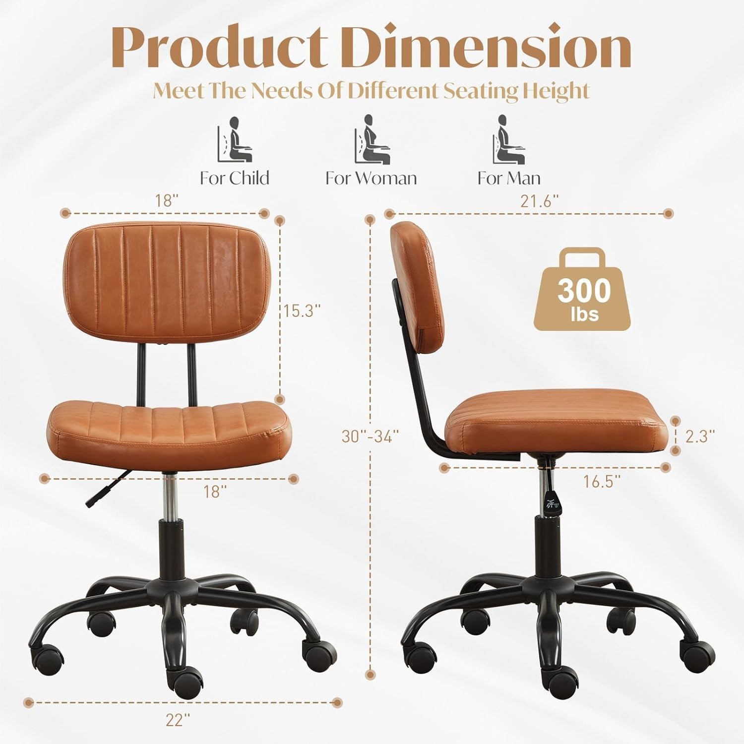 Home Office Computer Desk Chair Ergonomic Armless Swivel Rolling Work Task Chair