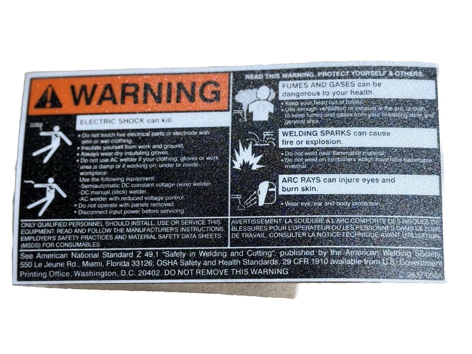 Lincoln Electric 9SC-2837-055A DECAL WARNING C-2837-055A Sticker