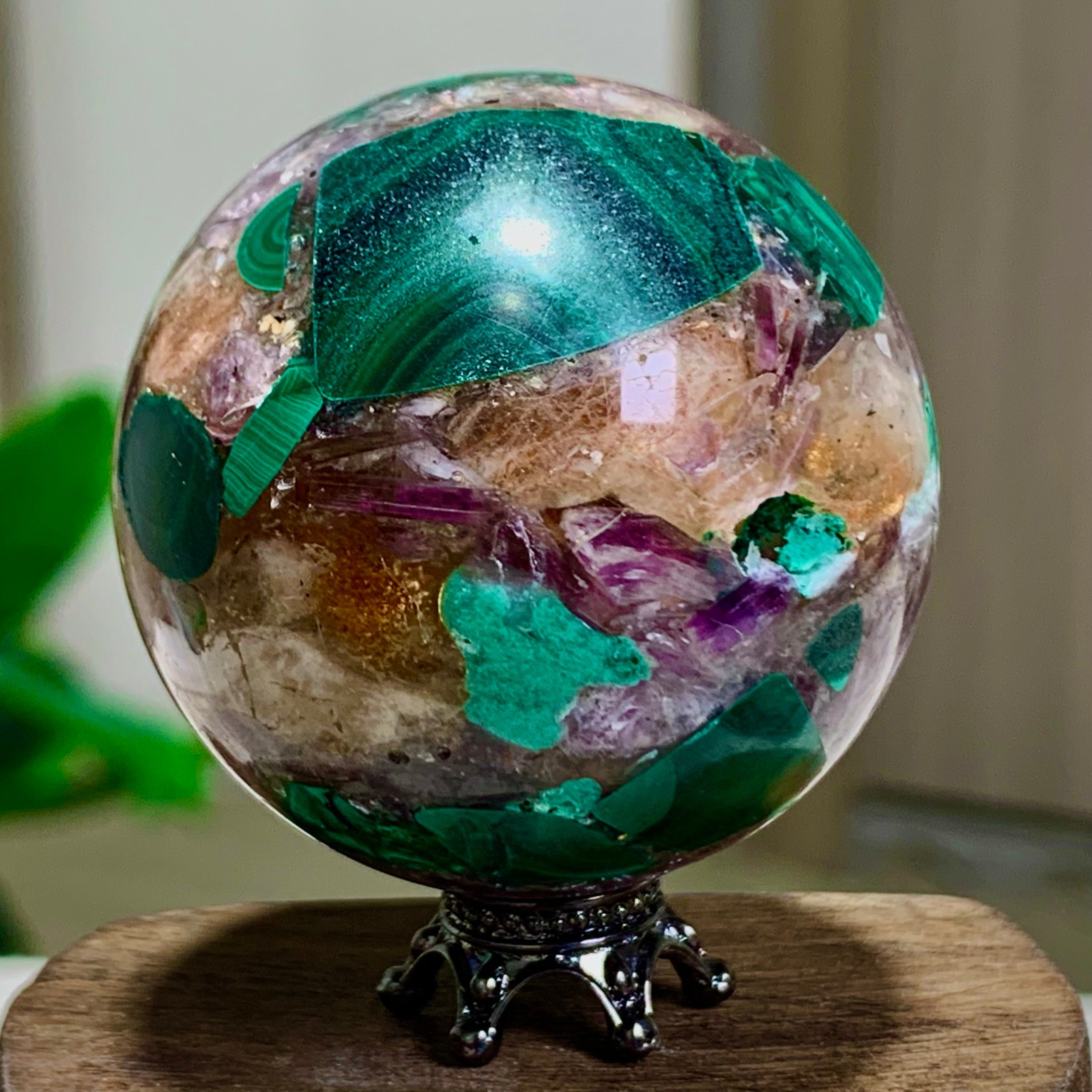 95G Newly discovered rare malachite purple mica symbiotic sphere restoration