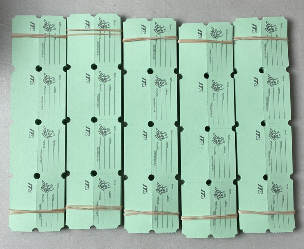 Green Raffle Tickets Package of 500 Folded Flat Double Stub Split The Pot 50/50