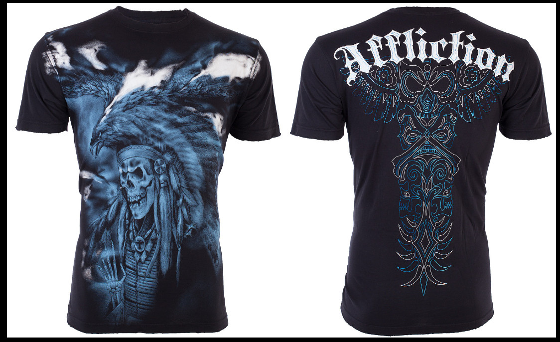 $68 AFFLICTION Black WARRIOR Short Sleeve Slim Fit Y2K T-shirt MMA Elite NWT