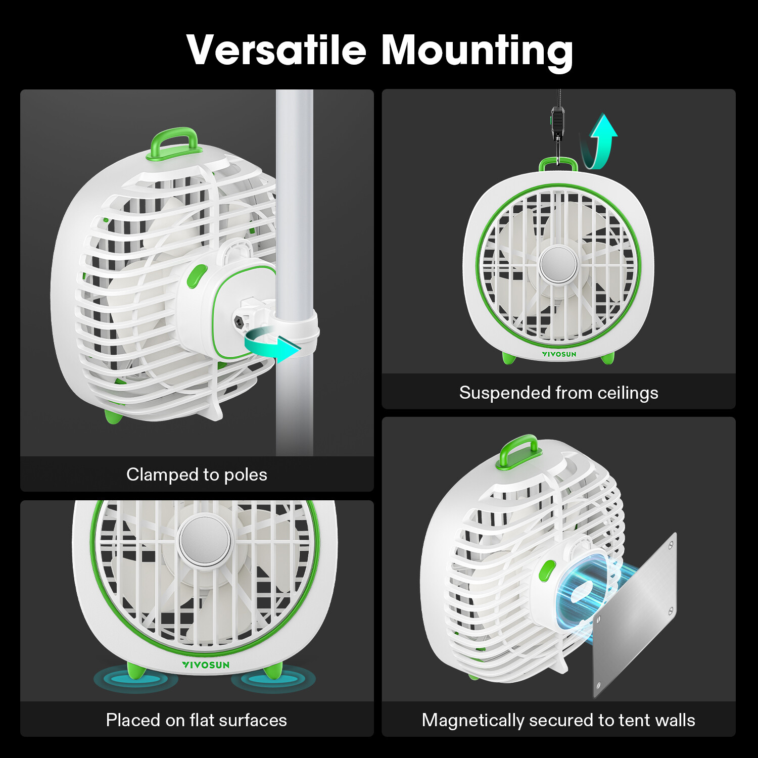 VIVOSUN AeroWave D4 4-Inch Grow Tent Clip Fan, Black/Green/White