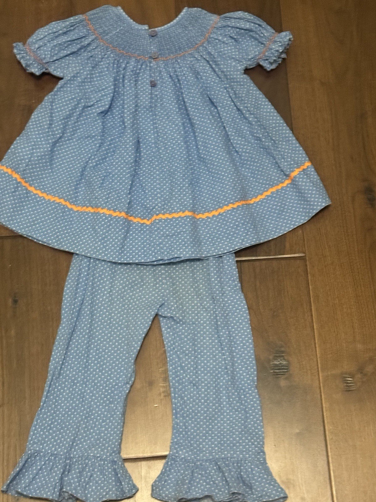 Smocked Sweets Size 3 Two Piece Blue Fall Outfit Smocked Pumpkins Girls