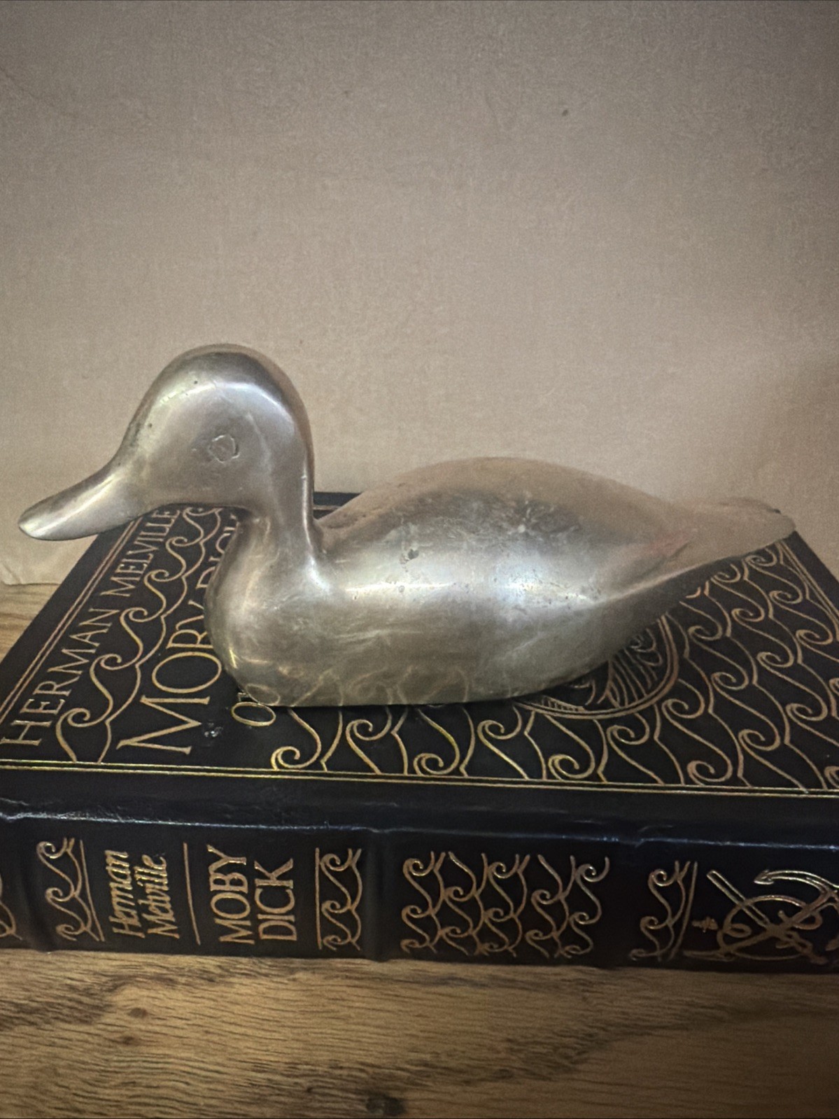 Vintage Heavy Solid Brass smooth Duck Decoy Figurine Approx 10" Long 4” TalIndia