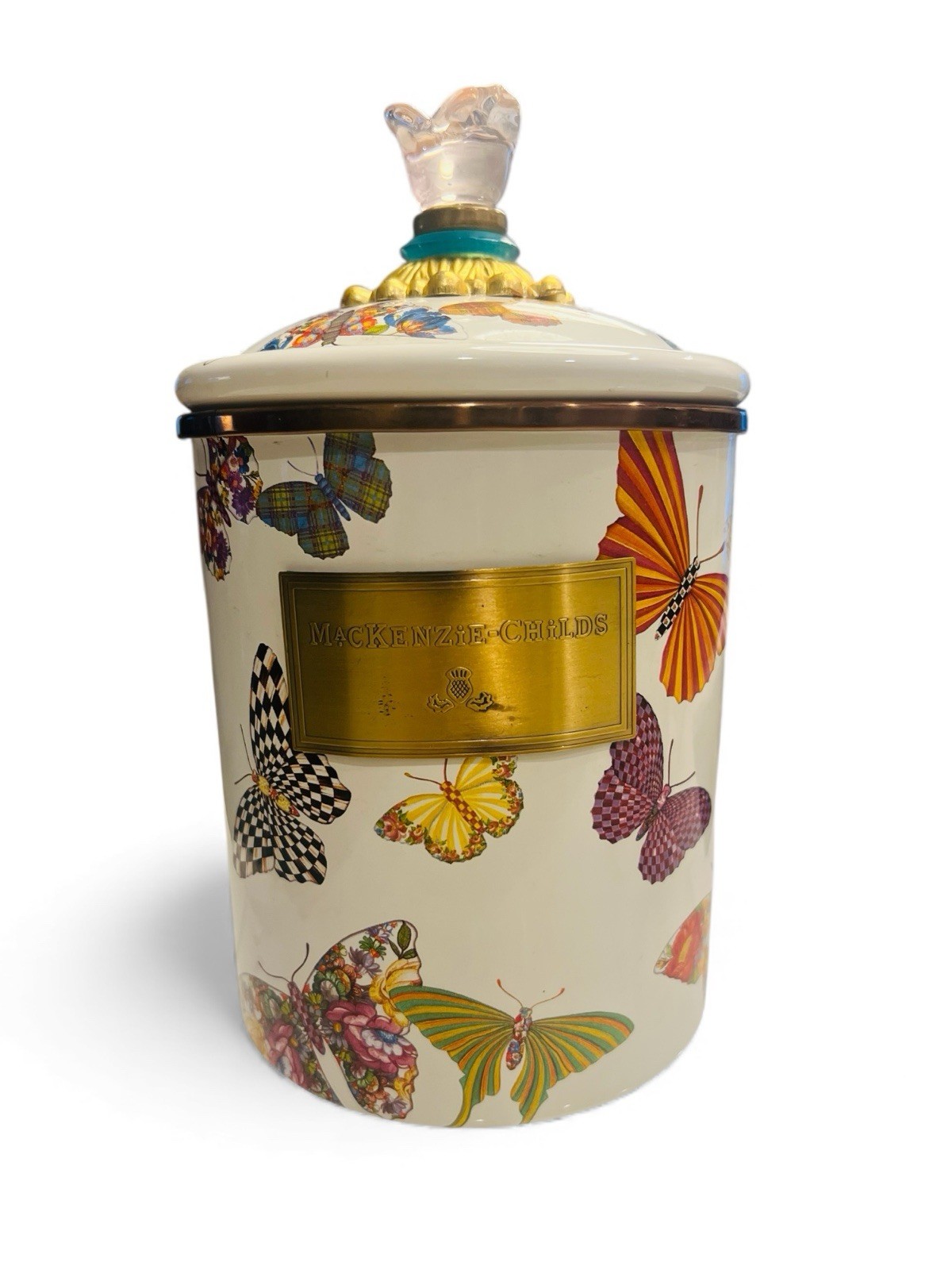 MacKenzie-Childs Butterfly Garden medium enamel canister