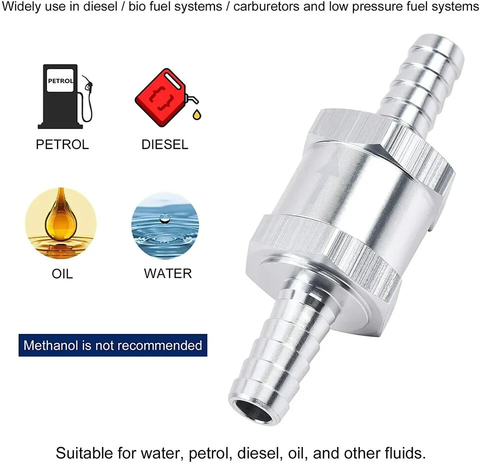 2x 10mm 3/8" Fuel Line Non-Return One Way Air Fuel Oil Check Valve Diesel Gas