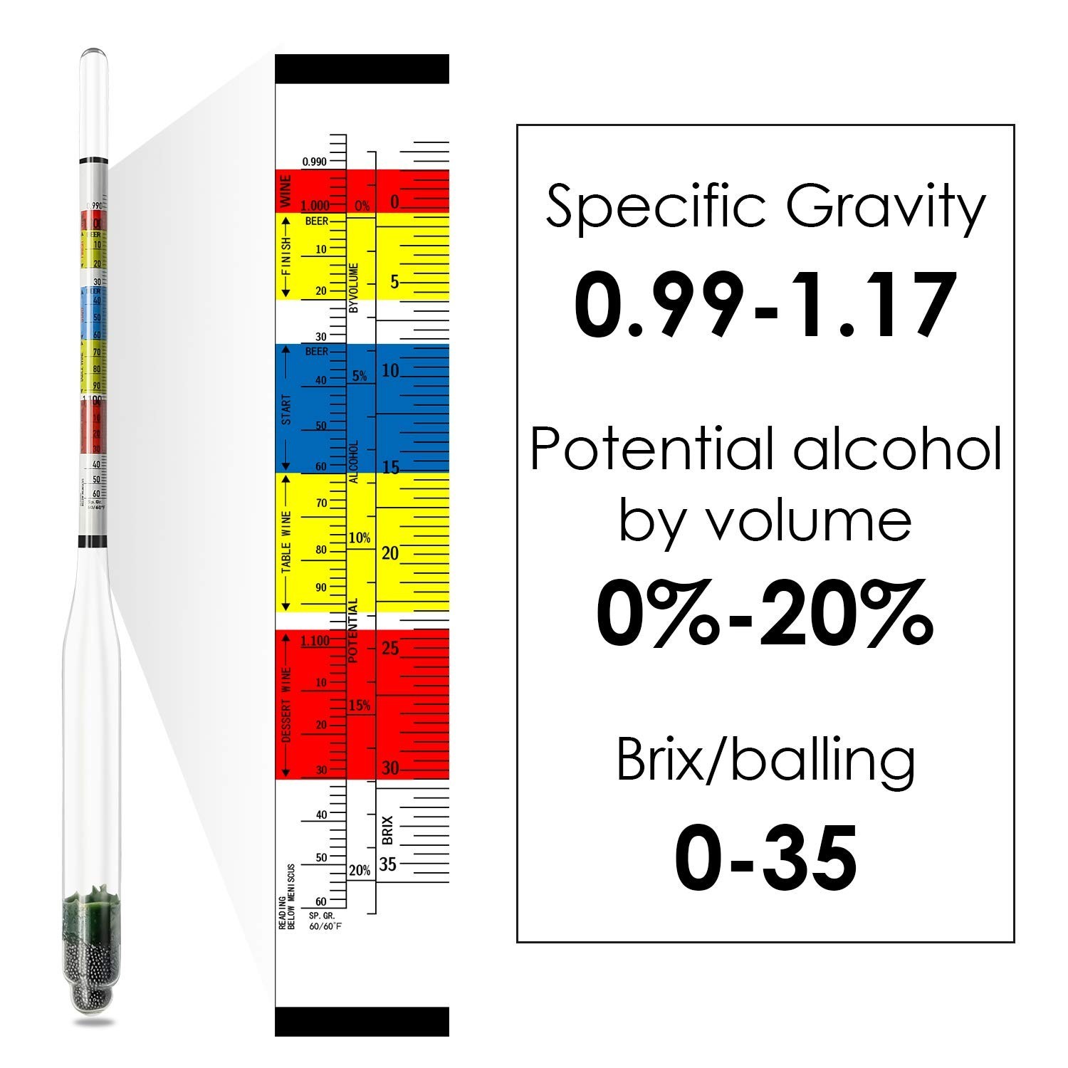 Triple Scale Alcohol Hydrometer(2 pcs)and Test Jar for Home Two Hydrometers